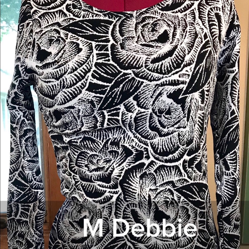 Black & White Floral Long Sleeve Dress M
